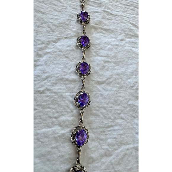 Purple Amethyst CZ Sterling Silver 925 Tennis Bracelet 7.25" Brilliant Stones - Picture 5 of 7